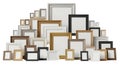 Collection of assorted blank picture frames for displaying art and photos white background white background Royalty Free Stock Photo