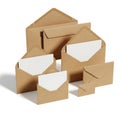 A collection of assorted brown paper envelopes with white inserts isolated on white background Royalty Free Stock Photo