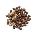 A pile of assorted roasted and unroasted coffee beans on a Transparent Background black background Royalty Free Stock Photo