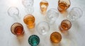 Collection of assorted drinking glasses arranged on a white surface Royalty Free Stock Photo