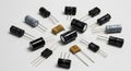 Assorted electronic capacitors on white background Royalty Free Stock Photo