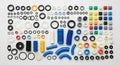 Collection of assorted rubber and plastic parts and components Royalty Free Stock Photo