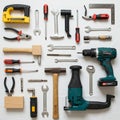 A collection of assorted tools displayed on a light background. Royalty Free Stock Photo