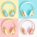 Collection of audio headphones in different colors