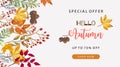 Collection of autumn background set with leaves,maple,acorn,frame.Editable vector illustration for birthday invitation,postcard Royalty Free Stock Photo