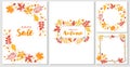 Collection of autumn backgrounds with colorful falling leaves