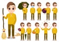 Collection of Autumn boy cartoon character outdoor activities with Yellow hoodie jacket , isolated cartoon vector