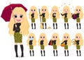 Collection of Autumn girl cartoon character outdoor activities with black sweater and leopard pattern skirt vector