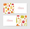 Collection of autumn horizontal banner templates with fallen tree leaves on white background. Elegant seasonal natural