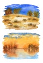 Collection of autumn landscape sketches. Watercolor illustration Royalty Free Stock Photo