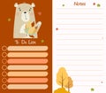 Collection - Autumn planner with cute bear with autumn leaves and trees. A set of vertical templates - To-do list and