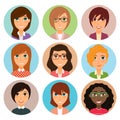 Collection of avatars of various young women characters