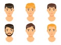 Collection of avatars, young guys, men with brown, blond hair, cartoon characters portraits isolated