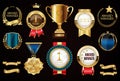 Collection of Awards icon medal laurel wreath trophy and ribbon vector illustration Royalty Free Stock Photo