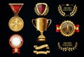 Collection of Awards icon medal laurel wreath trophy and ribbon vector illustration Royalty Free Stock Photo