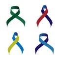 Collection of Awareness colorful ribbons, symbol of AIDS candlelight memorial day isolated on white.