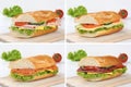 Collection of baguettes with salami ham salmon cheese