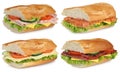 Collection of baguettes with salami ham salmon cheese isolated Royalty Free Stock Photo