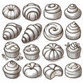 collection of baked goods, different pastries outline