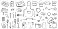 Collection of baking accessories. Set of kitchen utensils in doodle style on a white background. Vector illustration Royalty Free Stock Photo