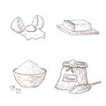 Collection of Baking Ingredients. Hand Drawn Food Illustrations Set for logo, recipe, sticker, print, bakery menu design