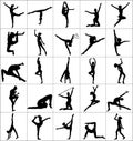 Collection of ballet girl vector silhouette illustration figure performance isolated on white background.