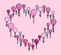 collection of balloons that form hearts or love sign for events on February 14th in Pixel illustration. Can be used for valentine