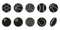 Collection of Balls for Basketball, Baseball, Tennis, Rugby, Soccer, Volleyball, Golf, Pool, Bowling Pictogram. Set of Royalty Free Stock Photo