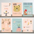 Collection for banners,Placards with squirrel,cake,fox,monkey,whale,ice cream and book.Happy new year 2018