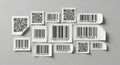 Collection of barcodes and qr codes on white labels Royalty Free Stock Photo
