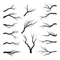 Collection bare tree branches. Naked branche silhouette set.