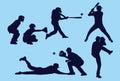 collection of baseball silhouette players. baseball hitting technique