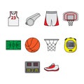 Flat color basketball icon set Royalty Free Stock Photo