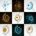 Collection of Bauhaus wallpapers, art dimensional vector background made with lines and circles. Graphic 1960s illustration can b Royalty Free Stock Photo