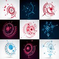 Collection of Bauhaus wallpapers, art dimensional vector background made with lines and circles. Graphic 1960s illustration can b Royalty Free Stock Photo