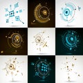 Collection of Bauhaus wallpapers, art dimensional vector background made with lines and circles. Graphic 1960s illustration can b Royalty Free Stock Photo