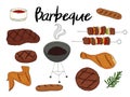 Collection of BBQ objects. Set of barbecue elements. Royalty Free Stock Photo