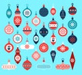 Collection of beautiful baubles and decorations for Christmas tree. Christmas, New Year design elements. Set of winter icons.Set