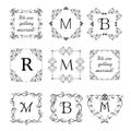 Collection of beautiful frames for wedding design, menu card, restaurant, cafe, hotel, jewellery store, logo templates, monogram Royalty Free Stock Photo