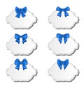 Collection beautiful labels with blue gift bows Royalty Free Stock Photo