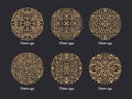 Collection of beautiful round ornaments drawn with contour lines. Bundle of circular ornate floral decorative design