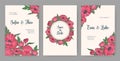 Collection of beautiful templates for Save the Date card or wedding invitation with pink blooming poppy flowers hand Royalty Free Stock Photo