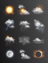 Collection of beautiful vector realistic weather symbols/icons - meteorology, forecast Royalty Free Stock Photo