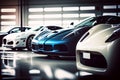 Collection of beauty sport generic and unbranded cars in a modern garage, ai generative illustration