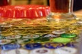 Collection of beer caps with different brands of beer