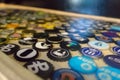 Collection of beer caps with different brands of beer