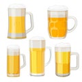 Collection of beer mugs with handles isolated on white.