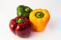 Collection of bell pepper paprikas Yellow red greeen peppers on white background Royalty Free Stock Photo