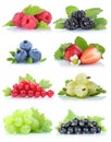 Collection of berries fruits grapes strawberries blueberries red