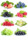 Collection of berries fruits grapes strawberries blueberries red Royalty Free Stock Photo